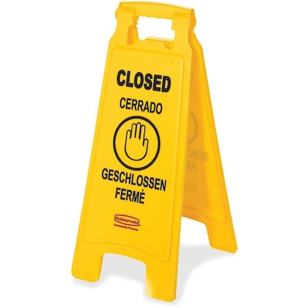 Rubbermaid Commercial Closed Multi-Lingual Floor Sign, 25" Height, 11" Width, Plastic, Rectangular RCP611278YW